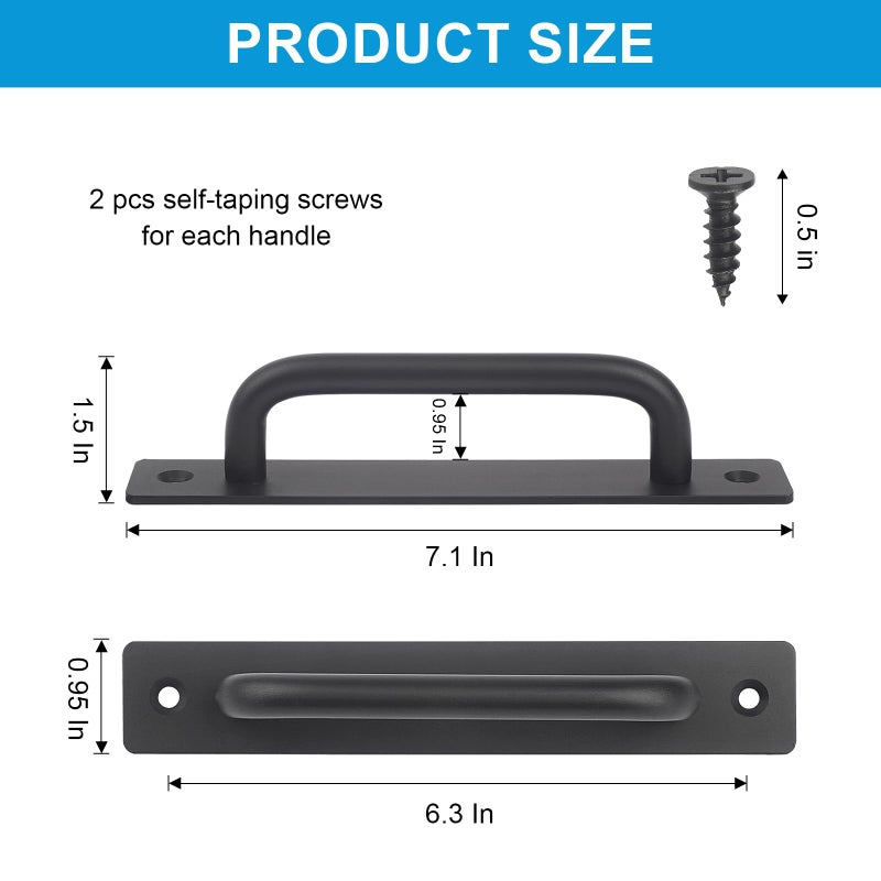 NWUCZW Barn Door Handles 8 Pcs Sliding Door Handle 6.3 Inches Hole Center Black Barn Door Handles Cabinet Handles Door Pull Handle Zinc Alloy Door Pulls with Plate for Sliding Closet Door Handle - Image 3